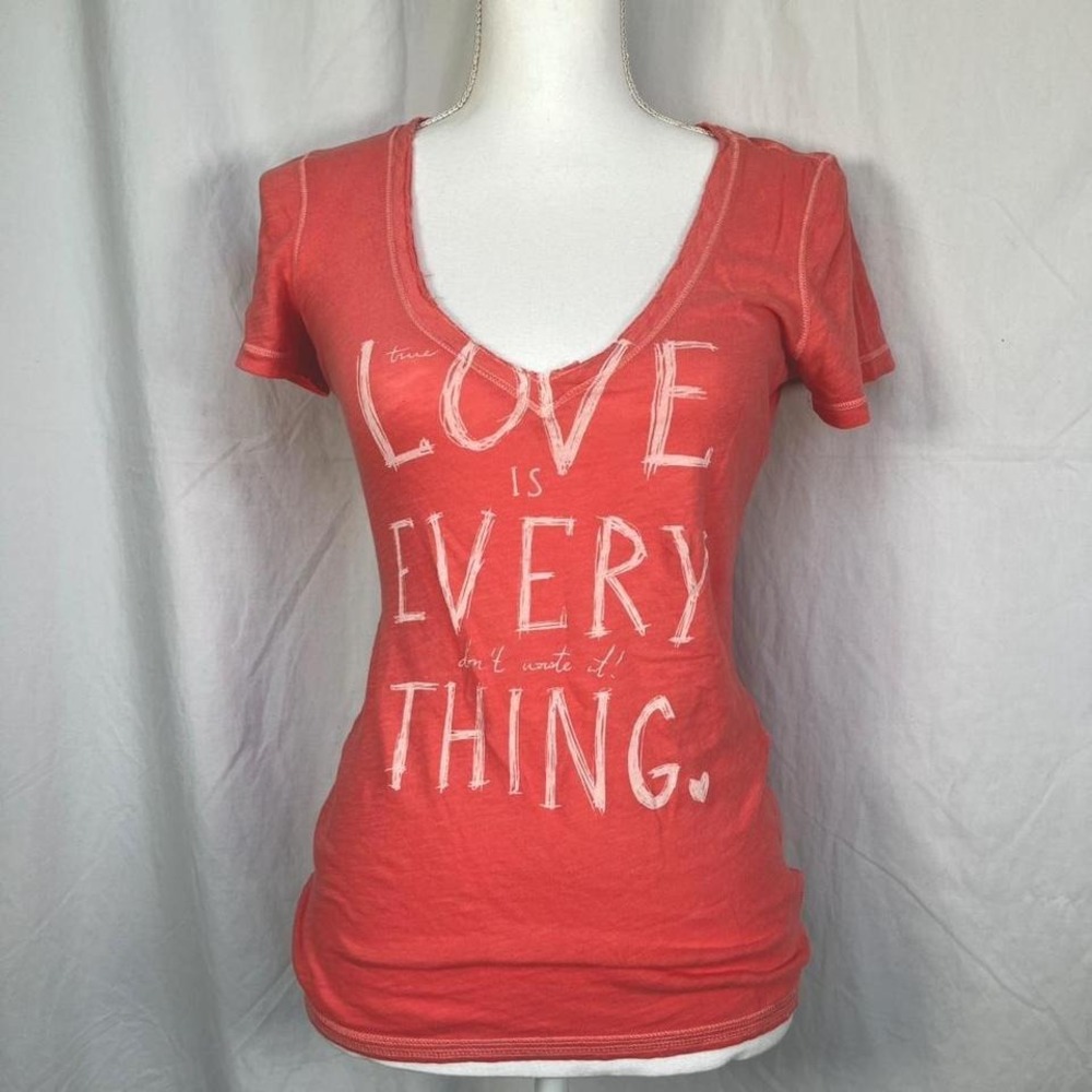 American Eagle Y2K Pink V-Neck Graphic Baby Tee